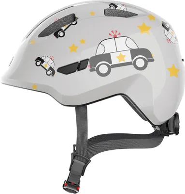Produktbild von ABUS Kinderhelm Smiley 3.0 - Fahrradhelm mit tiefer Passform, kindergerechten Designs & Platz für einen Zopf - für Mädchen und Jungs - Grau mit Auto-Muster, Größe M (50-55 cm)