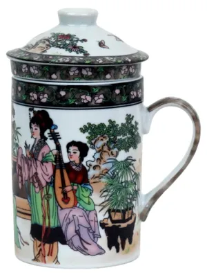 Produktbild von Keramik Teetasse mit Deckel + Sieb für Losen Tee mit (Musikstunde, 512), Asiatisches Motiv, Porzellan, Tee-Becher