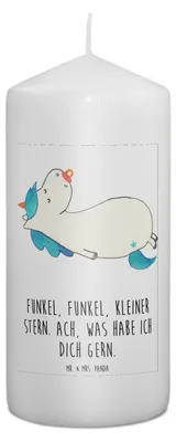 Produktbild von Mr. & Mrs. Panda Kerze Einhorn Schnuller 15 x 7 cm - Weiß - Geschenk, Stumpenkerze, Erinnerungslicht, Mama, Bedruckte, Mutter, Baby, Unicorn, Einhörner, Geburtstag