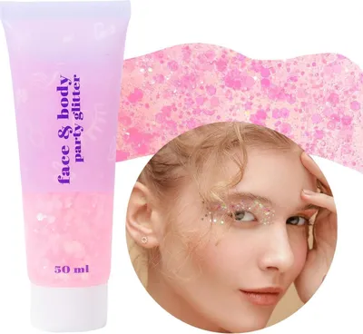 Image de Gel pailleté corps et visage paillettes holographiques maquillage de festival 50ml rose clair