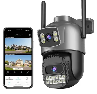 Zdjęcie produktu dla Kamera monitorująca, 10-krotny zoom cyfrowy, dwuzakresowe Wi-Fi, 2 obiektywy z 5-krotnym zoomem, wtyczka zgodna z normami UE