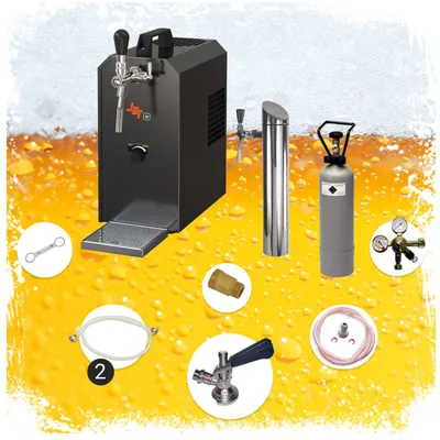 Produktbild von Untertheken Komplett Set - Zapfanlage JET 30 Bierkoffer, Bierzapfanlage, Durchlaufkühler 1-leitig Trockenkühler, bis zu 35 Liter/h, Korb