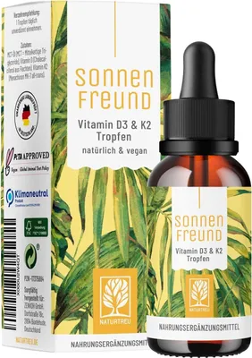 Produktbild von Naturtreu Sonnenfreund | Vitamin D3 + K2 Tropfen 1.000 I.E. | 30ml