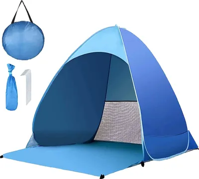 Produktbild von Automatik-Strandzelt mit UV-Schutz 50+, Strandmuschel mit Zeltpflöcke und Tragetasche, für 2-3 Personen, schnell aufbauend für Familie, Strand, Garten, Camping, Anglen, Outdoors