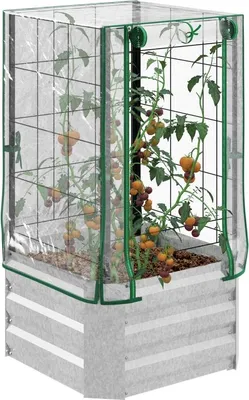Produktbild von Hochbeet mit Rankgitter & Gewächshaus-Aufsatz 53x53x90cm, Verzinkter Stahl Pflanzkasten 76L, Wetterfestes Tomatenhaus für Garten & Balkon