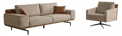 Productafbeelding van Beige gestoffeerde set, designtextiel, 3-zits fauteuil, stoffen bankstel