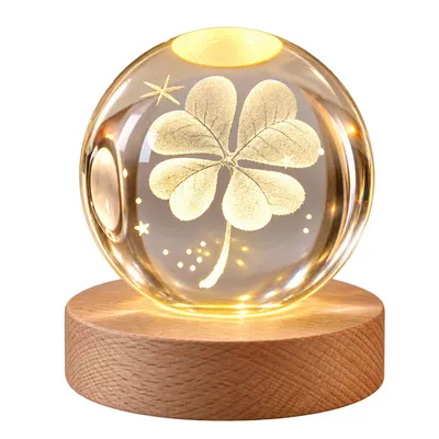 Produktbild von 3D Kristallkugel Nachtlicht Holzsockel Kugellampe Glaskugel mit LED Kristallkugel Lampe Warmes Licht Weihnachtsdeko