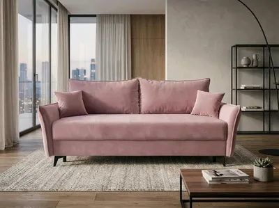 Produktbild von NORDELO Sofa mit Schlaffunktion und Bettkasten COSOLETO 230x104x90 cm Altrosa Schlafsofa 3-Sitzer, Velours BLUVEL