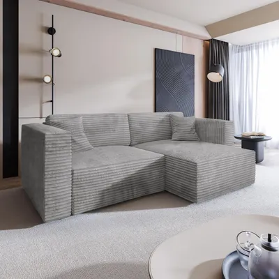 Produktbild von Masseno Ecksofa NERIO T mit Schlaffunktion L-Form, Sofa mit Bettkasten, Wohnzimmersofa, Couch, Soffa, Bettsofa, Couchgarnitur- Hellgrau, TILIA 86