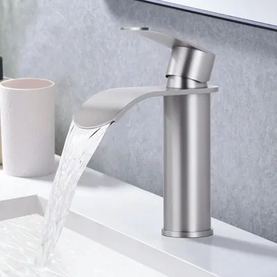 Produktbild von Waschtischarmatur Wasserfall-Auslauf Gebürstetes Nickel Edelstahl Einlochmontage