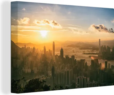 Produktbild von OneMillionCanvasses® - Leinwandbilder - 150x100 cm, Sonnenuntergang in Hongkong, Wandbilder Kunstdruck Wanddekoration