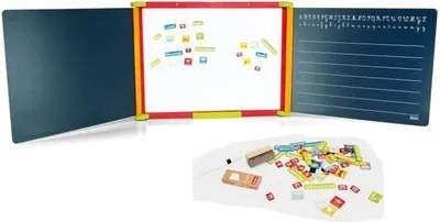 Image de Tableau Triptyque en Bois Magnétique Jeujura, 3 Faces (1 Magnétique, 2 Craie), Plumier + Accessoires, Garçon et Fille, Dès 3 Ans