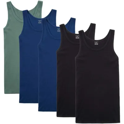 Produktbild von Herren Unterhemd Tank Top 5er Pack Baumwolle M 2xSchwarz 2xBlau 1xOlivgrün