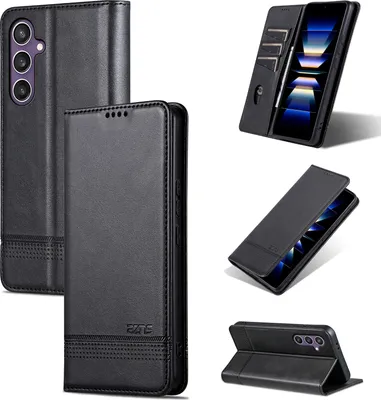 Produktbild von Leder Hülle für Samsung Galaxy S24, Klapphüllen Brieftasche Magnetverschluss Ständer Schutzhülle Schwarz