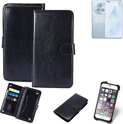 Produktbild von K-S-Trade 360° Hülle kompatibel mit Honor Magic5 schwarz Kunstleder Case BookCase WalletCase Kunstlederederhülle Handyhülle, Rundumschutz Bumper