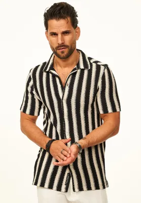 Produktbild von CARISMA Herren Kurzarmhemd gestreift als Poloshirt im Summer-Look für Herren Herren Strick Polohemd T-Shirt im Regular-Fit - Festival Hemd