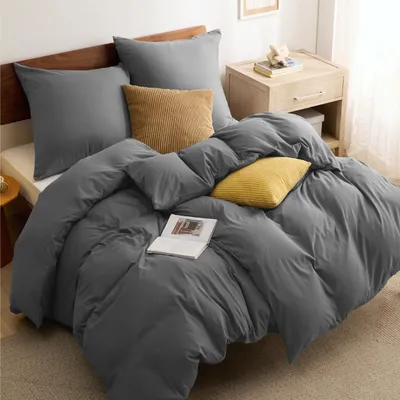 Produktbild von Bettwäsche Set 200x220 cm - 1 Bettbezug und 2 Kissenbezüge 80x80 cm, Grau Polyester Mikrofaser mit Reißverschluss