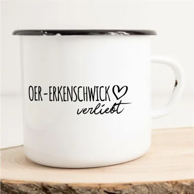 Produktbild von Huuraa Emaille Tasse Oer-Erkenschwick  Geschenk Kaffeebecher Vintage 300ml Oer-Erkenschwick  Präsent
