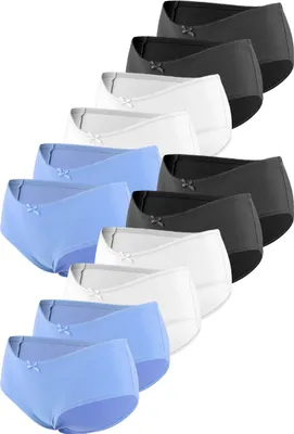 Produktbild von Fabio Farini - 12 Stück Damen Mid Taillenslips Unterhosen - Frauen Baumwoll Panty mit Stretch im sportlich modernen Design mit Schleifchen