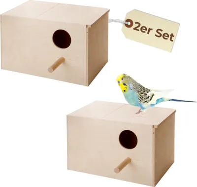 Produktbild von 2er Set Nistkasten Zuchtkasten Vogelhäuschen Vogelnest Vogel Brutkasten mit Nistmulde Wellensittich Papagei Exoten 30x19x18 cm