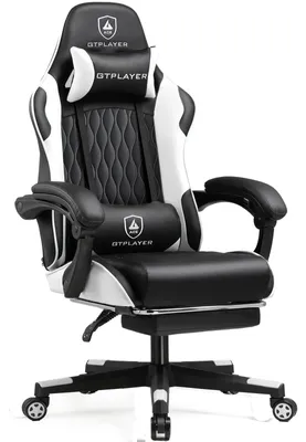 Obrázok produktu pre Herná stolička – Kancelárska stolička GTP900 – Ergonomická s podnožkou – Nastaviteľná bedrová opierka a vankúš – Otočná s kolieskami – Nosnosť 150 kg – Biela