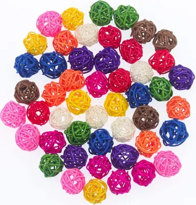 Produktbild von 40 Stück Rattankugeln Bird Toy Ball Wicker Rattan Ball Bite Chew Toys Vogel Kauspielzeug Bunte Rattan Bälle Papageienspielzeug für DIY für Papageien,Bird Spielzeug,DIY Handwerk,Blumenschmuck