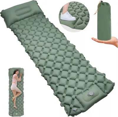 Produktbild von Einzelluftmatratze - Selbstauflüsternde Fußpumpe - 195x60x7 cm - Reisbett - Campingmatratze - Kompakt - Opklappbar - Luftbett - Einmann - Campingreisen