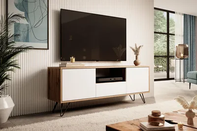 Produktbild von 4ALLHOME TV-Schrank Nika 137 cm, TV-Lowboard, TV-Möbel, TV-Lowboard, Weiß + Wotan