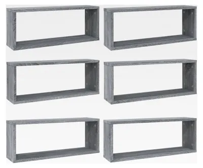Produktbild von Würfelregale 6 Stück Bücherregal Schwebend, Regalbrett, Kleinregal, Schubladenregal, Wandregal, Hausregal, Schmalregal, Hängeregal, Grau Sonoma 60x15x23 cm Holzwerkstoff