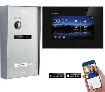 Produktbild von BALTER EVO Aufputz Video Türsprechanlage 2-Draht BUS für 1-Familienhaus mit 7" WiFi Touchscreen Monitor und Hauptstromverteiler Weiß Silber