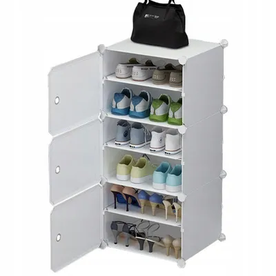 Image de Armoire à chaussures Armoire modulaire Dressing Blanc Bibliothèque fermée