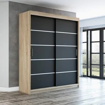 Produktbild von Schwebetürenschrank, 2-türig Schrank! Moderne Garderobe für Kleidung. Verschiedene Farben (Weiß, Schwarz, Somona) Kleiderschrank PARIS 180 cm