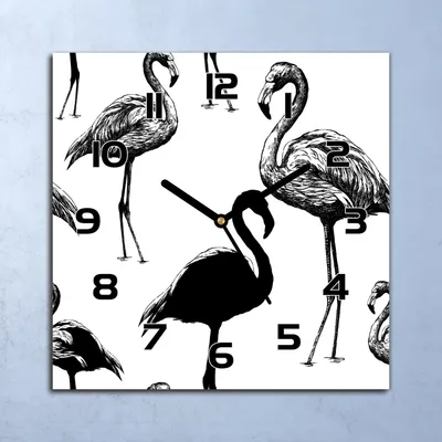 Produktbild von Wanduhr Echt-Glas-Küchenuhr Flamingo Vintage Quarz Lautlos 30x30 Deko Bilder