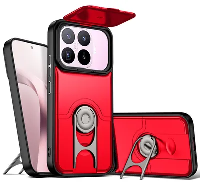 Produktbild von Handyhülle für Xiaomi 17T mit Dia Kameraschutz und Ringhalter Ständer, Stoßfeste Hybrid Schutzhülle Rot