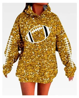 Produktbild von Pailletten Hoodie Damen Oversize Casual Kapuzenpullover Metallic Glitzer Kapuzenpulli Karneval Kostüm Vintage Disco 70er Jahre Clubwear Weihnachten Glänzendes Langarmshirt