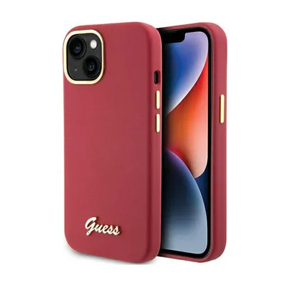 Image de Guess Guhcp15Ssmbslm Iphone 15 / 14 / 13 6.1 Magenta Hardcase Silicone Script Metal Logo & Frame