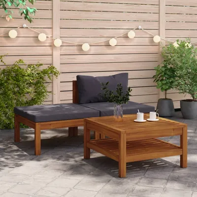 Produktbild von Maison Exclusive - 3-tlg. Garten-Lounge-Set mit Dunkelgrauen Kissen Akazienholz