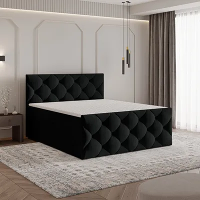 Produktbild von Masseno Boxspringbett ROVARI 140x200 cm Komplett-Set mit Bonell Matratze und Topper, Polsterbett mit Bettkästen -Schwarz, KRONOS 07