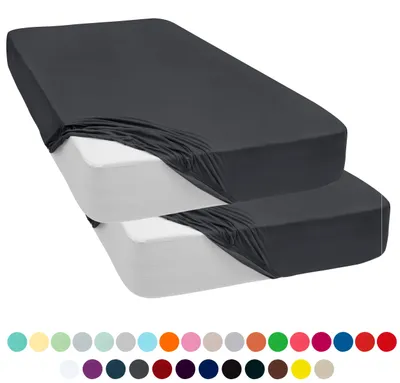 Produktbild von 2 er Pack Spannbettlaken Jersey Spannbetttuch 100% Baumwolle Bettlaken Spannbettuch Laken 28 Farben, Größe:120 x 200 cm, Farbe:Grau