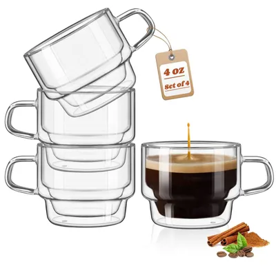 Immagine prodotto di Omgoods - Set di 4 bicchieri da espresso a doppia parete, capacità 120 ml
