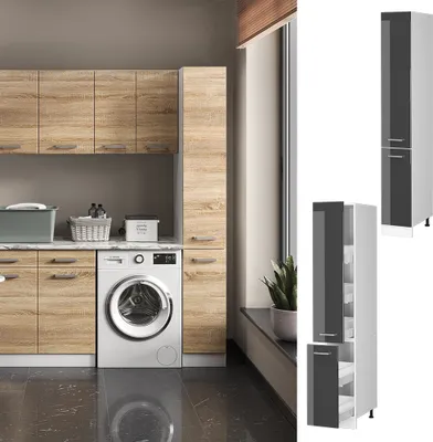 Produktbild von Hochschrank Vicco R-Line Anthrazit Hochglanz 30 cm mit Türen, Model 41897