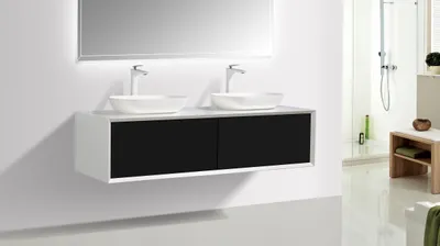 Produktbild von Mineralguss Unterschrank RONADA-180 inkl. 2 Waschtische (schwarz-weiß)