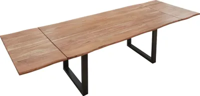 Produktbild von Baumkantentisch Akazie stonefarben 120 (200) x 90 cm Ansteckplatten schwarz NORINA