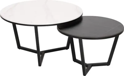 Zdjęcie produktu dla FURNLUX Stolik kawowy Modig Marble White And Marble Black And Black 80cm / Kolor główny: Biały / Wymiary: 80 x 45 x 80 cm