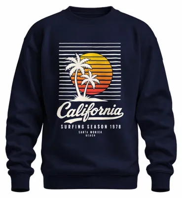 Productafbeelding van California Surfseizoen 1978, strand van Santa Monica, zomerse sweatshirt, marineblauw, maat M