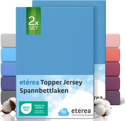 Immagine prodotto di etérea Set di 2 lenzuoli comfort in jersey Topper azzurro 200x200 - 200x220 c