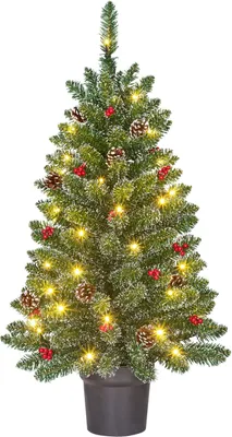 Produktbild von Black Box Trees Creston Künstlicher Weihnachtsbaum im Topf mit LED-Beleuchtung – H90 x Ø50 cm – Grün mit Frostoptik
