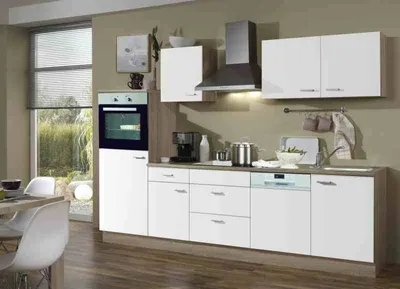 Produktbild von idealShopping GmbH Küchenblock Classic weiß matt, 280 cm breit, mit Backofen, Geschirrspüler und 60 cm Einbaukühlschrank inkl. 4-Sterne-Gefrierfach, Kunststoff Sonoma Eiche, wechselbare Türanschläge