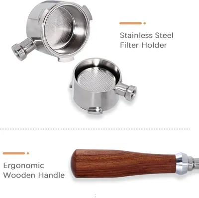 Zdjęcie produktu dla Aoresac 51 mm uchwyt na filtr bez dna do espresso 3 uchwyty na filtr do kawy z 2 koszykami na filtry Akcesoria do ekstrakcji kawy Zamiennik do ekspresu do kawy DeLonghi Dedica EC680/EC685/EC785/EC820/EC850/EC860 Smeg