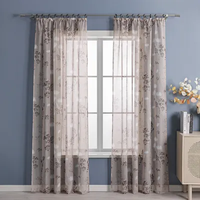 Produktbild von Joyswahl Vorhang Kräuselband modern Voile Gardine (1 St) mit botanischen Mustern Vorhänge transparent Schlafzimmer Wohnzimmer Braun HxB 225x140 cm